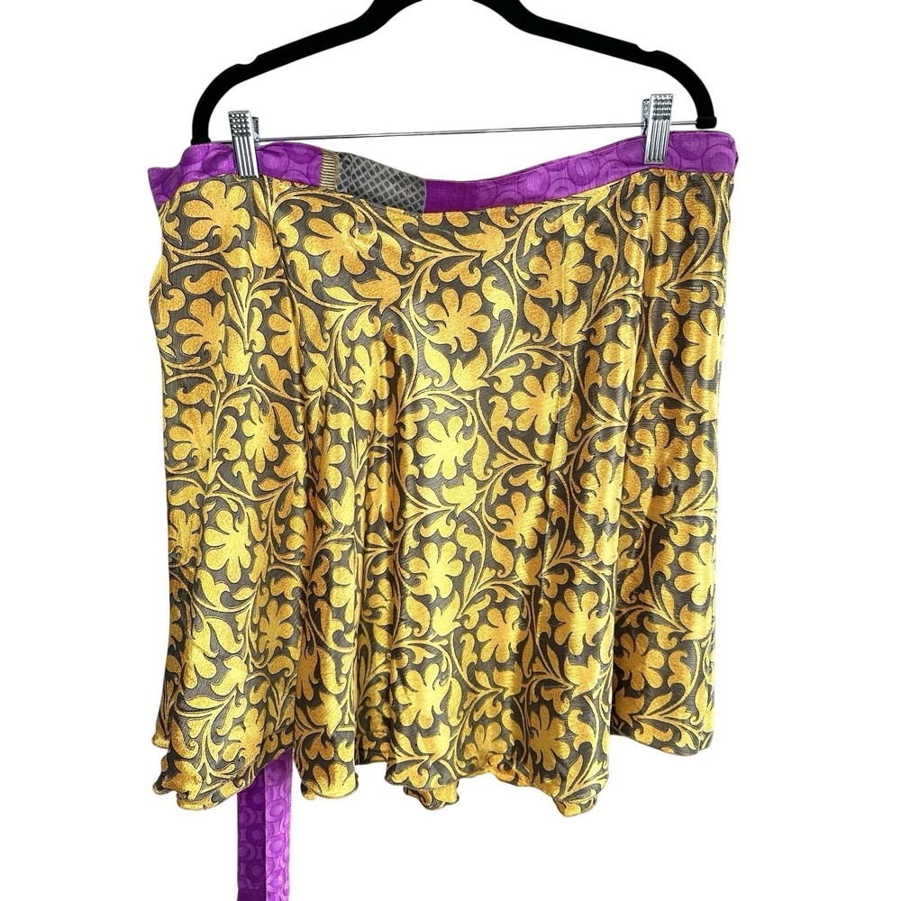 Darn Good Yarn Sari Wrap Skirt Miniβ Length Silk Reversible Purple Gold 2-12 NWT